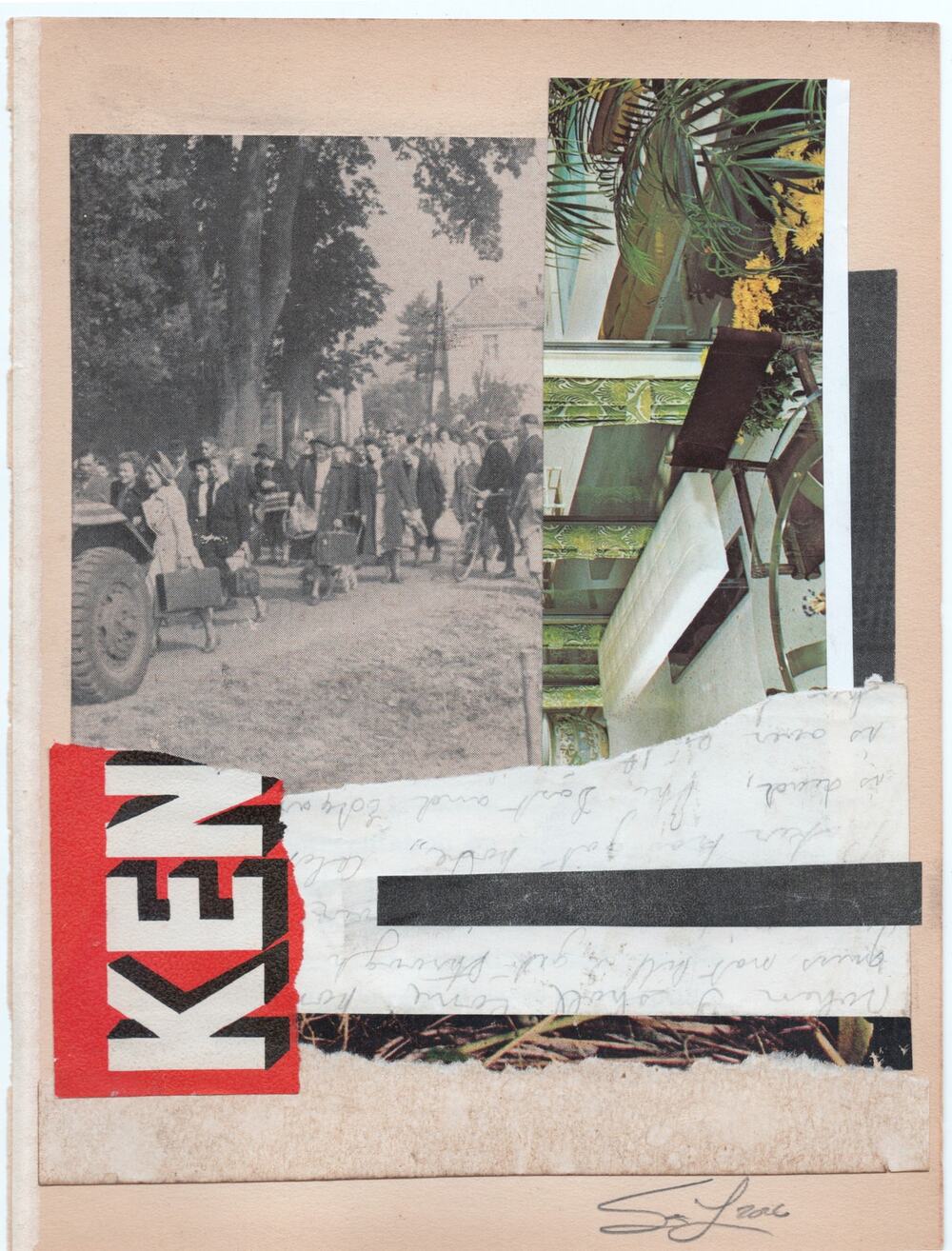 Original Mixed Media Modern Art Collage "Ken" 5.75x7.5" Signed